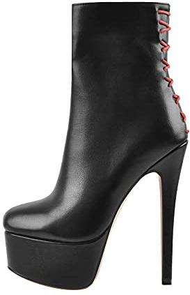 Only maker Plateau Kurzschaft Stiefeletten Halbstiefel Pfennigabsatz Stilettos HIgh Heels Absatzstiefel Boots Longboots PU Schwarz EU 45