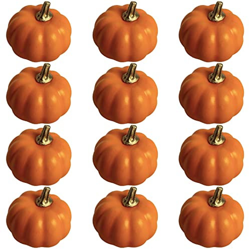 POPOYU Künstliche Kürbisse Deko,12 Stück Zierkürbisse Orange Ernte Lebensechte Kürbis Gefälschte Schaum Kürbisse Styropor Kürbis für Herbstgirlande für Herbst Halloween Erntedankfest Party Tisch Dekor