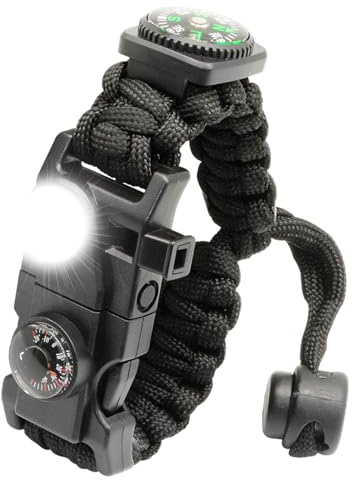 NVioAsport 20 in 1 Paracord Bracelet, Adjustable Gear Kit with SOS LED Light, Fire Starter, Bigger Compass, Survival Whistle, Perfect for Camping, Hiking, Fishing, Survival Bracelet