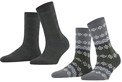 ESPRIT Damen Fair Isle 2-Pack Socken atmungsaktive nachhaltige biologische Baumwolle Wolle dünn gemustert 2 Paar