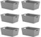 simpa 11L 11 Litre Plastic Storage Basket Studio Organiser Trays with Handles - Grey, Set of 6 Trays - 15.5cm (H) x 35cm (L) x 25cm (W)