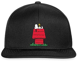 Spreadshirt Peanuts Snoopy Woodstock Und Die Hundehütte Snapback Cap, One Size, Schwarz/Schwarz