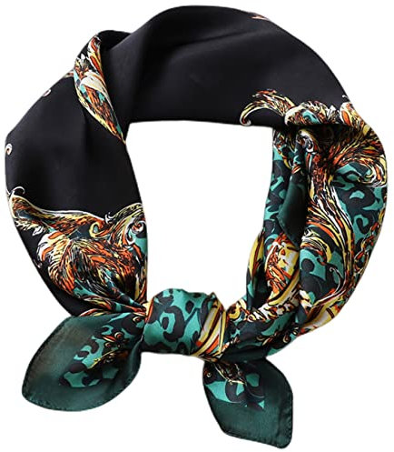 FAIRYGATE Schal Grün Damen Satin Bandanas Quadrates Bedrucktes Halstuch Seide Seidenschal Kopftuch 26006