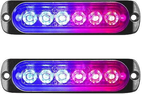 Willpower 2pcs 6LED Luces de Advertencia de Emergencia Azul Rojo Luz Estroboscópica Intermitente Peligro 12V 24V Barra de Luz Impermeable pour Coche Vehículo Camión Caravana Motocicleta Universal