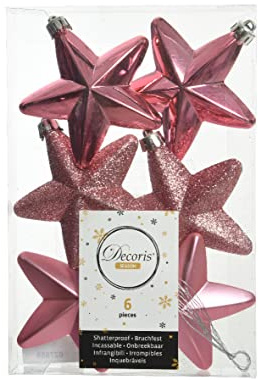 Kaemingk Christbaumschmuck Sterne Kunststoff 7cm x 6 Stück Anhänger Glitzer rosa pink Lippenstiftrosa