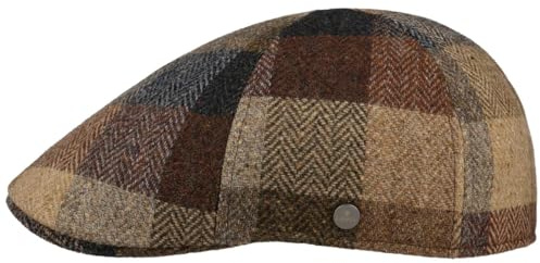 LIERYS Dalcott Flatcap Virgin Wool Karierte Schiebermütze Herren Made in EU Gefüttert Herbst/Winter braun L (58-59 cm)