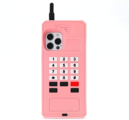 YAKVOOK Kawaii Phone Case for iPhone 14 Plus,Cute Retro Phone Case 3D Cartoon Retro Classic Cellular Phone Soft Silicone iPhone 14 Plus Case Pink Shockproof Cover for Women Girls
