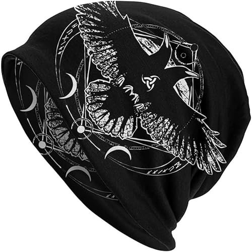 WITHWE Mens Viking Beanie Caps Nordic Hat Totem Pattern 3D Printing Raven Hats Summer Satin Lined Beanies Wikinger Geschenke für Männer (Color : A, Size : Get One)