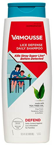 Vamousse Head Lice Defense Daily Shampoo, Homeopathic Pesticide-Free Formula with Tea Tree Oil, After Exposure Defense for Kids &Family, Paraben, Sulfate & Dye Free, 13.5 Oz