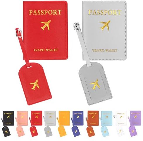 Keadic Set di 4 copertine per passaporto e etichette per bagagli, luna di miele, con scritta Mr and Mrs, cartellino da viaggio e porta passaporto, per matrimonio, fidanzamento, addio al nubilato,