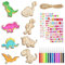 Heyu-Lotus 40 Stück Dinosaurier Holz Bastel Kindergeburtstag Dino Bemalen Basteln mit Aquarellstift, Farbiger Selbstklebende Glitzersteine,Hanfseil für DIY Handwerk Jungen Mädchen Geburtstagsdeko