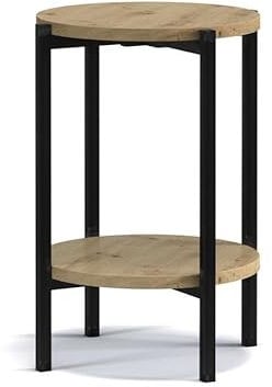 BETTSO - Couchtisch Rund - Sofatisch mit Metallgestell - Beistelltisch für Wohnzimmer Modern - Abmessungen 44x61x44cm - Hellbraun - mit Ablage