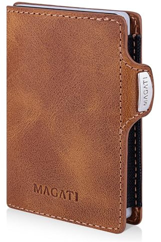 MAGATI Mini Wallet Caesar One aus Echtleder - Bis zu 14 Karten, Geldscheinfach, perfektes Portemonnaie, Kleiner Geldbeutel, Geldbörse für Herren mit Kartenetui, Vintage Braun