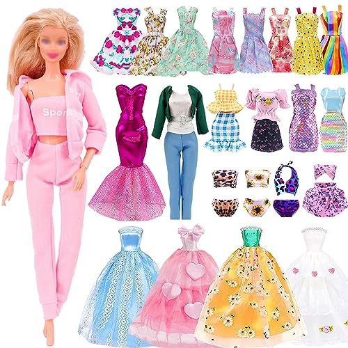 22pcs Kleidung für 11,5 Zoll Puppen, Puppenkleidung mit 2 Kleidung Outfit 1 Abendkleider 1 Partykleider 5 Kleidern 10 Mini Kleider 2 Bikini 1 Paillettenrock