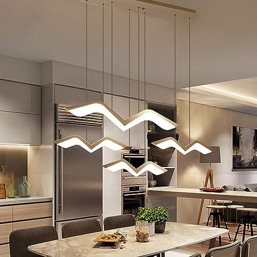 LED Pendelleuchte Esstischlamp Dimmbar Hängeleuchte Weiß Pendellampe mit Fernbedienung Modern Möwe Design Acryl Hängelampe Höhenverstellbar Innen Deckenleuchte für Esszimmer Schlafzimmer (4FLAMMIG)