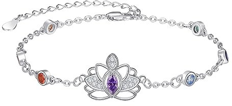 KINGWHYTE Chakra Armbänder für Frauen 925 Sterling Silber 7 Chakra Heilung Armbänder Yoga Lotus Charm Verstellbare Armkette Regenbogen Schmuck Geschenke für Frauen Mädchen Tochter Freunde
