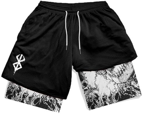 Y2K Sommer Herren Streetwear Anime Hohe Taille Oversize Atmungsaktive Gym Kurze Hosen Training Fitness Workout Track Shorts Kleidung-Schwarz (B)-L