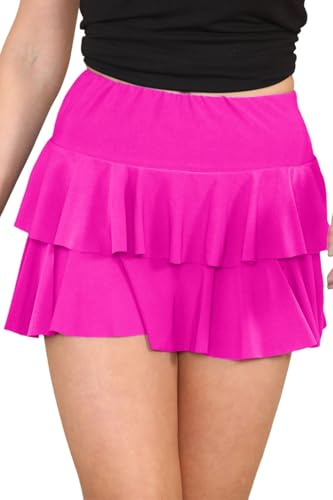 STAR FASHION Mini gonna da donna Rara plissettata svasata strati da donna alla moda clubwear gonne per un look elegante colori neon, Rosa fluo, 40-42