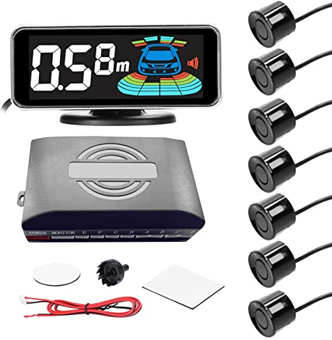 Sunydog Sensores Aparcamiento Coche,Sistema de radares de Marcha atrás Traseros con 8 sensores de Aparcamiento,detección de Distancia,Pantalla LCD de Distancia,zumbador de Advertencia de Sonido