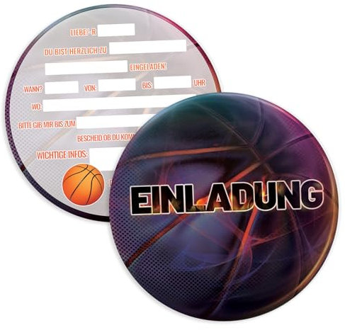 Koboko 12x Einladungskarten Kindergeburtstag Mädchen Junge,Einladung zum Geburtstag Basketballkinder,für Kinderparty,Babyparty, Geburtstagseinladungen - Schwarz