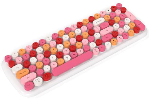 KNOWSQT Tastiera Bluetooth – tastiera bianca colorata per macchina da scrivere, wireless, 100 tasti, tastiera carina per Windows, laptop, PC, tablet, iPad, iPhone, cromata