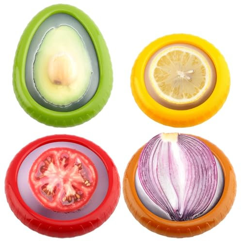 Avocado Storage Container-4pcs Fruit and Vegetable Storage Containers, Reusable Refrigerator Lemon Keeper Onion Storage Containers With Lid Easy To Clean For Apples, Garlic, Potatoes, Tomato(4)