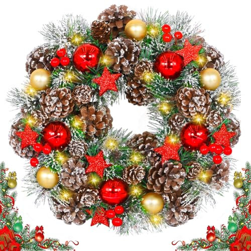 ITMNMNL Coronas de Navidad 30 cm Corona Navidad Puerta,Corona de Navidad para Puerta,Christmas Wreath,Guirnalda Navidad Puerta,Corona Navidad,Coronas de Navidad para Puertas,Ventanas,Chimeneas