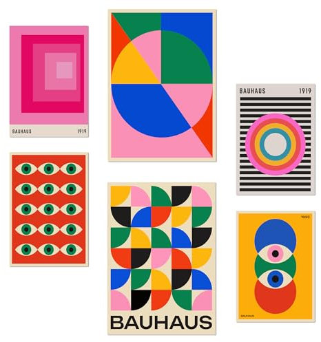 Nacnic-Set mit 6 Postern Bauhaus – geometrische Formen in leuchtenden Farben Designillustrationen zur Dekoration der Wände Ihres Zuhauses. Räume A3 & A4 Rahmenlos