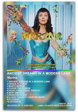 BIDNSNHKJ Marina Diamandis Raumdekoration, Poster, Druck, Wandkunst, Dekoration, Leinwandposter, ästhetisches Poster für Schlafzimmer, Wohnzimmer, Wand, 30 x 45 cm, ungerahmter Stil