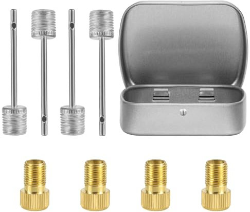 8pcs Bike Valve Adapter Set for Presta Schrader, Stainless Steel Brass Bicycle Tire Valve Adaptor with Storing Box Bike Tyre Air Pump Attachment for Inflatable Footballs Basketballs Balloons