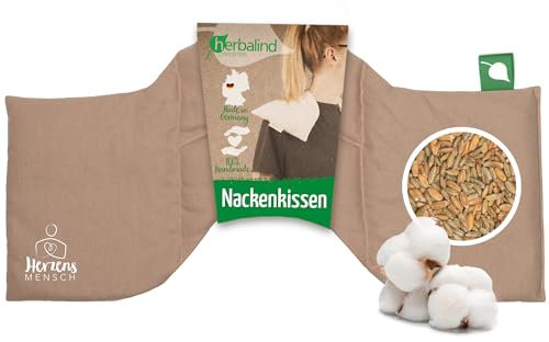 HERBALIND Körnerkissen 50x25 cm 960g Bio-Getreidekissen HERZENSMENSCH - Geschenk Made in Germany, 4-Kammer Wärmekissen Nacken Schulter 100% Baumwoll-Canvas, für Mikrowelle Roggen-Weizen, Sand (Braun)