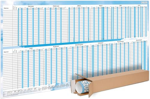 Terminal A0® Urlaubsplaner 2025 ABWISCHBAR (119 x 84 cm) Gerollt mit glänzender Beschichtung - Urlaub Mitarbeiter-Kalender, großer Wand Personalplaner, Dienstplaner (2025, 1 Stück)