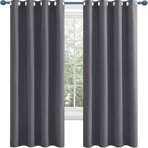 Verdunklungsgardine mit Kräuselband 130 x 140 cm Dicker Stoff Thermovorhänge Gegen Kälte Verdunkelungsgardine mit Kräuselband 2Er Set für Wohnzimmer Kinderzimmer, Dunkelgrau