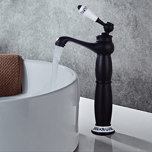 Antikes Messing Wasserhahn Bad Waschtischarmatur Einhebelmischer Wasserhahn Bad Nostalgie Waschbecken Armatur Auslauf Höhe 24 cm Amatur Kaltes und Warmes Wasser Landhaus Vintage Stil Schwarz