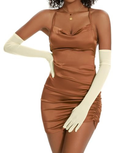 Ammiko Durchsichtige Damen-Handschuhe, Netzstoff, lang, formelle Handschuhe, Spitze, Tüll, dehnbar, sexy Handschuhe, Kostüm, Opernparty, Tanzhandschuh, Elfenbein, Einheitsgröße