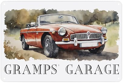 Gramps Garage Sign - Vintage Cars Themed Metal Plaque Garage/Man Cave Gifts for Fathers Day - Wall Decor 28cm x 20cm