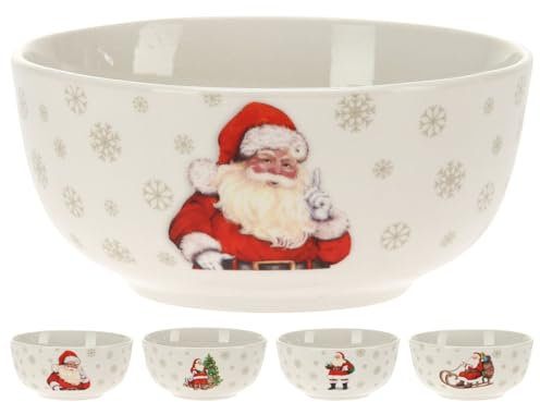 Carousel Home Santa Claus Christmas Bowl | Round Ceramic Festive Father Christmas Bowl Christmas Tableware | Perfect for Serving Snacks, Soups, or Desserts - 450ml ~ Design Varies One Supplied
