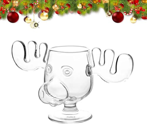 Weihnachtliche Eierlikör-Elch-Tasse, Weihnachtsurlaub-Elch-Glas, sichere Verpackung, transparent, 240 ml, Kaffeetassen, Geschenke für Familie und Freunde (1 Stück)
