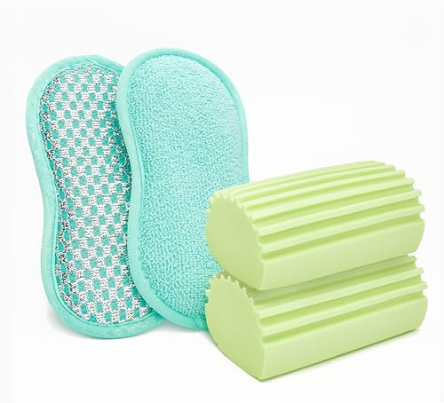 SEIBUR® 2 Esponjas Mágicas Atrapapolvo + 2 Estropajos para Platos | ESPONJAS MÁGICAS ATRAPAPOLVO + 2 ESPONJAS Lava Platos | Kit de Higiene, Estropajo y Plumero Humedo para la Casa (Verde)