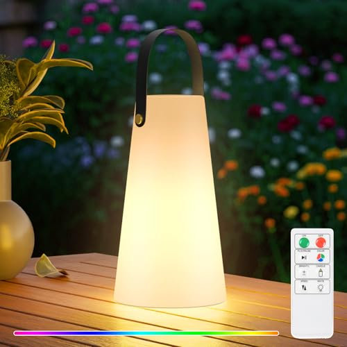 GGII LED Outdoor Lampe mit Fernbedienung Tragbare Tischlampe für Außen mit 8 Farben USB Wiederaufladbare Wasserdichtes Akku Lampe für Garten Aussen Schlafzimmer Bar Camping (B 16 X 26 CM)