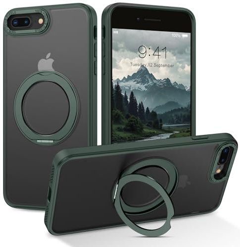 DOMAVER Hülle für iPhone 7 Plus/iPhone 8 Plus mit Stander, Handyhülle iPhone 7 Plus/iPhone 8 Plus Case, Matt Transparente Ultra Dünne Rundumschutz Magnetisch Schutzhülle, Grün