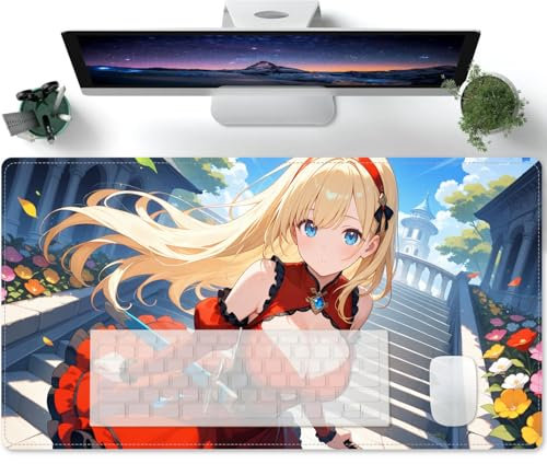 PORNHUX Mouse Pad Gaming Sexy Anime Girl Ecchi Large Gaming Mouse Mat, Extended Size Mouse Pad XL Mouse Mat Non-Slip Rubber Base, Improved Precision and Speed