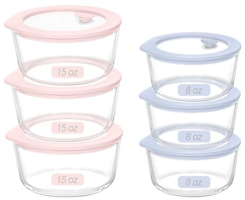 Glass Food Storage Containers with Lids, Plastic Free Semi-Tempered Glass Lids with Silicone Air Vent, Airtight & Leak-Proof Meal Prep Container Set, Oven, Microwave, Freezer & Dishwasher Safe