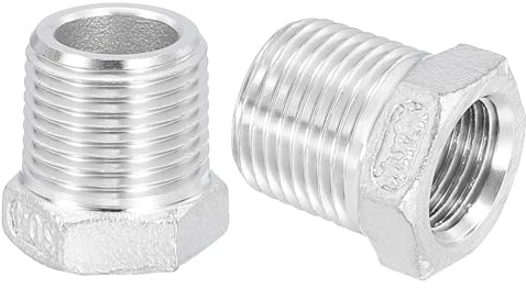 QUARKZMAN 3Pcs 3/8 Mâle à 1/4 Femelle NPT 304 Acier Inoxydable Réducteur Hex Bushing, Adaptateur de Tuyau Coulé Réducteur pour systèmes industriels, pétrole/gaz, eau, HVAC et plomberie