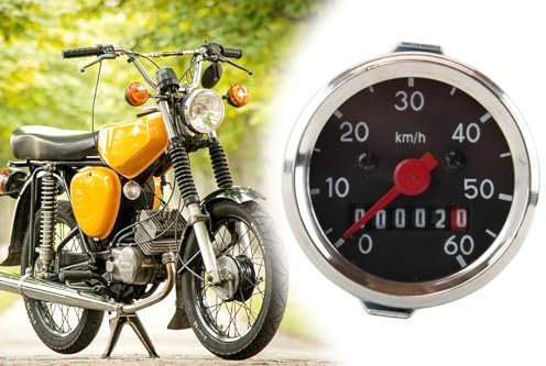 Tachometer, Tacho 60Km/h Ø außen 52mm für Simson S50, S51 Chromring, Ziffernblatt Schwarz, Tachonadel Rot, Geschwindigkeitsanzeiger ohne Beleuchtung