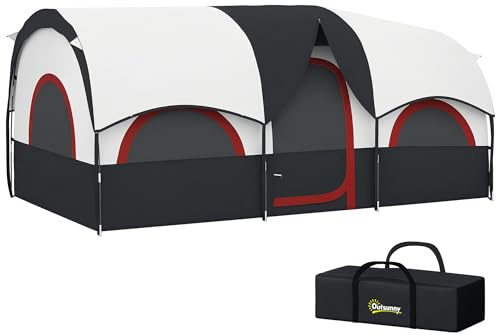 Outsunny Tienda de Campaña Familiar Tipo Túnel para de 4-6 Personas Impermeable 3000 mm Tienda de Camping Plegable con 2 Dormitorios Bolsa para Senderismo 435x251x195 cm Gris Oscuro y Blanco