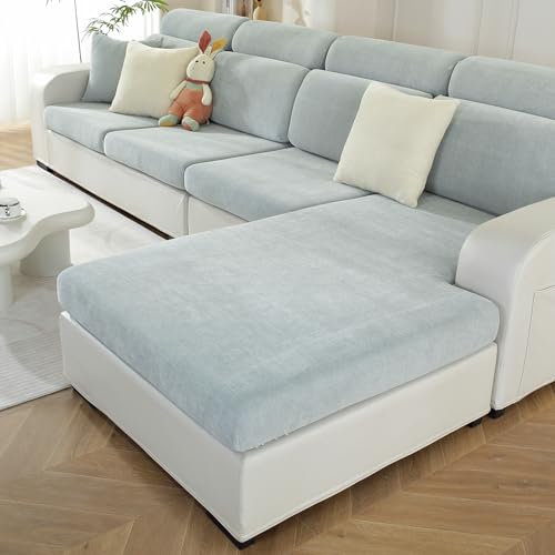 WEYOND Stretch Sofa Chaise Longue Bezug aus Chenille – Waschbarer Sofa Überzug, Sofaberzug & Couch Überzug, Rutschfestes Couch Cover für L-förmige Ecksofas (1 x Chaiselongue-Bezug, Hellgrau)