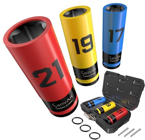 3TLG Schlagschrauber‑Nüsse 1/2 Zoll, 17‑19‑21mm Cr‑Mo Stahl Schlagnuss Set | Stecknuss Schlagnüsse mit Felgenschutz, für Reifen Wechseln, Radwechsel