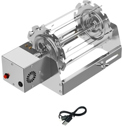 Nikou Tournebroche automatique avec fonction rotative, tournebroche en acier inoxydable, angle rotatif à 360°, tournebroche, support réglable, pour feu de camp, camping et jardin