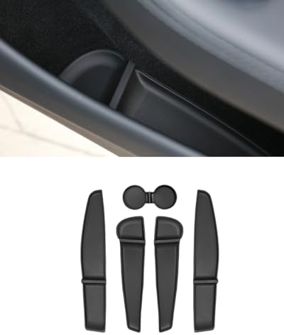 YOKOOHITECH Door Side Pocket Storage Box Liners, 4pcs TPE Front & Rear Door Pocket Inner Organizer Trays and Cup Holder Pad Compatible with Tesla Model Y Juniper 2025 2026